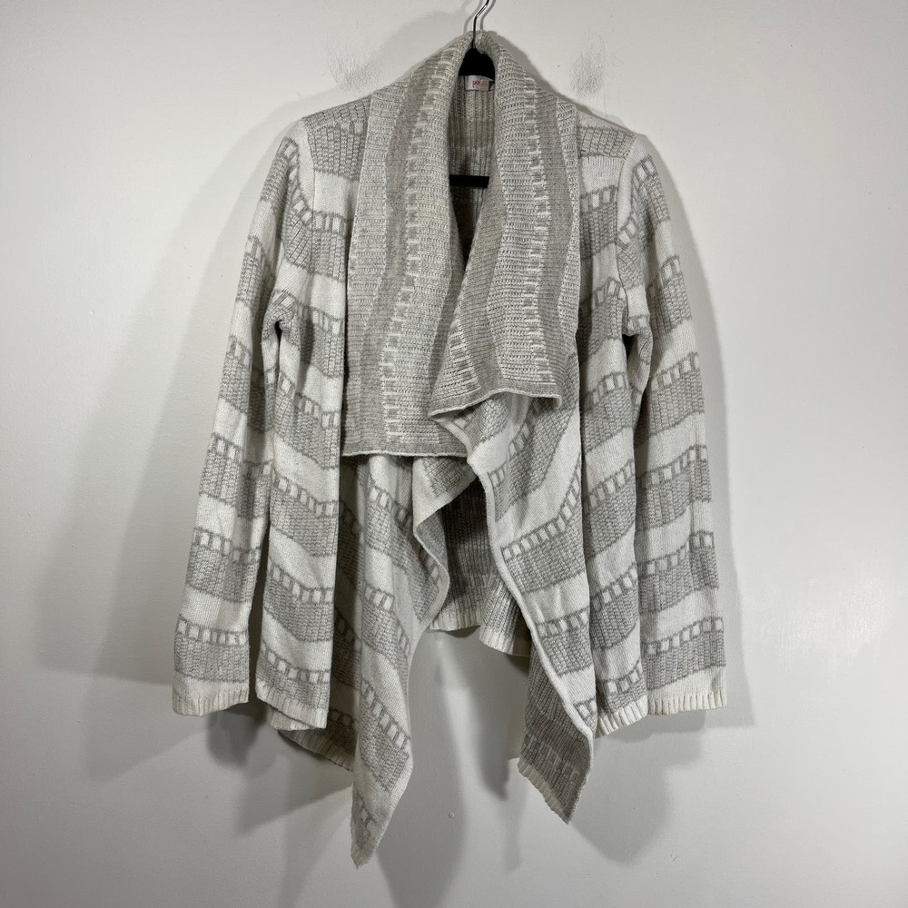 Pixley Womens‎ XL Sweater White Gray Angora Cashmere Blend Open Front Knit